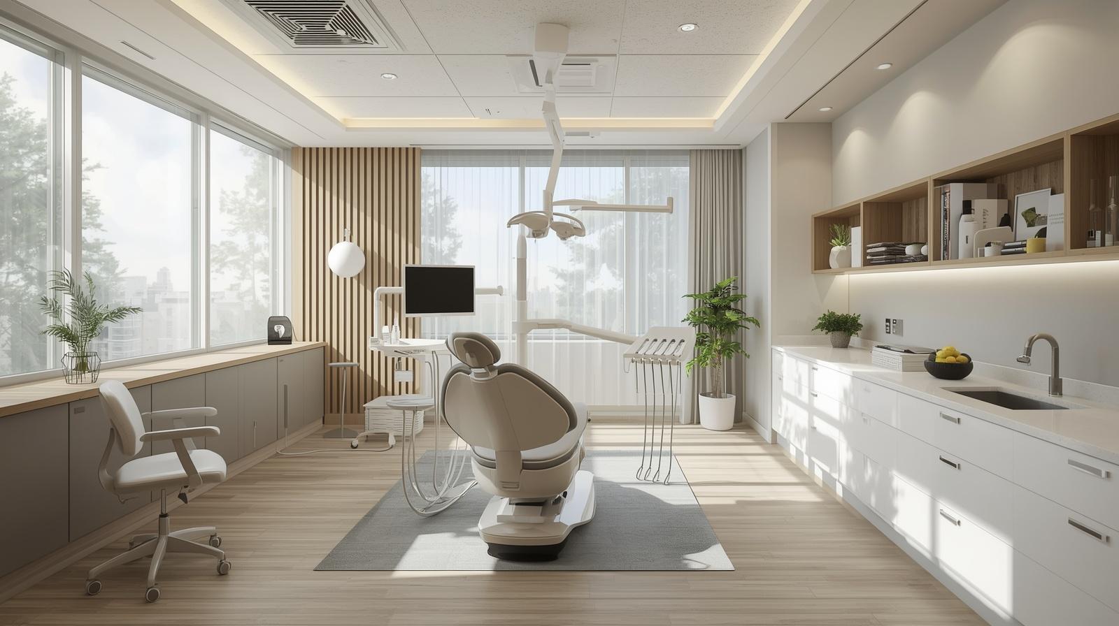 Modern, hygienic, and relaxing dental clinic interior design. Professional dental chamber layout and patient-friendly clinic interior by CCL Interior