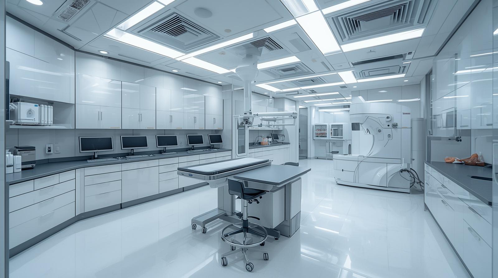 Modern diagnostic center interior design with advanced medical equipment layout