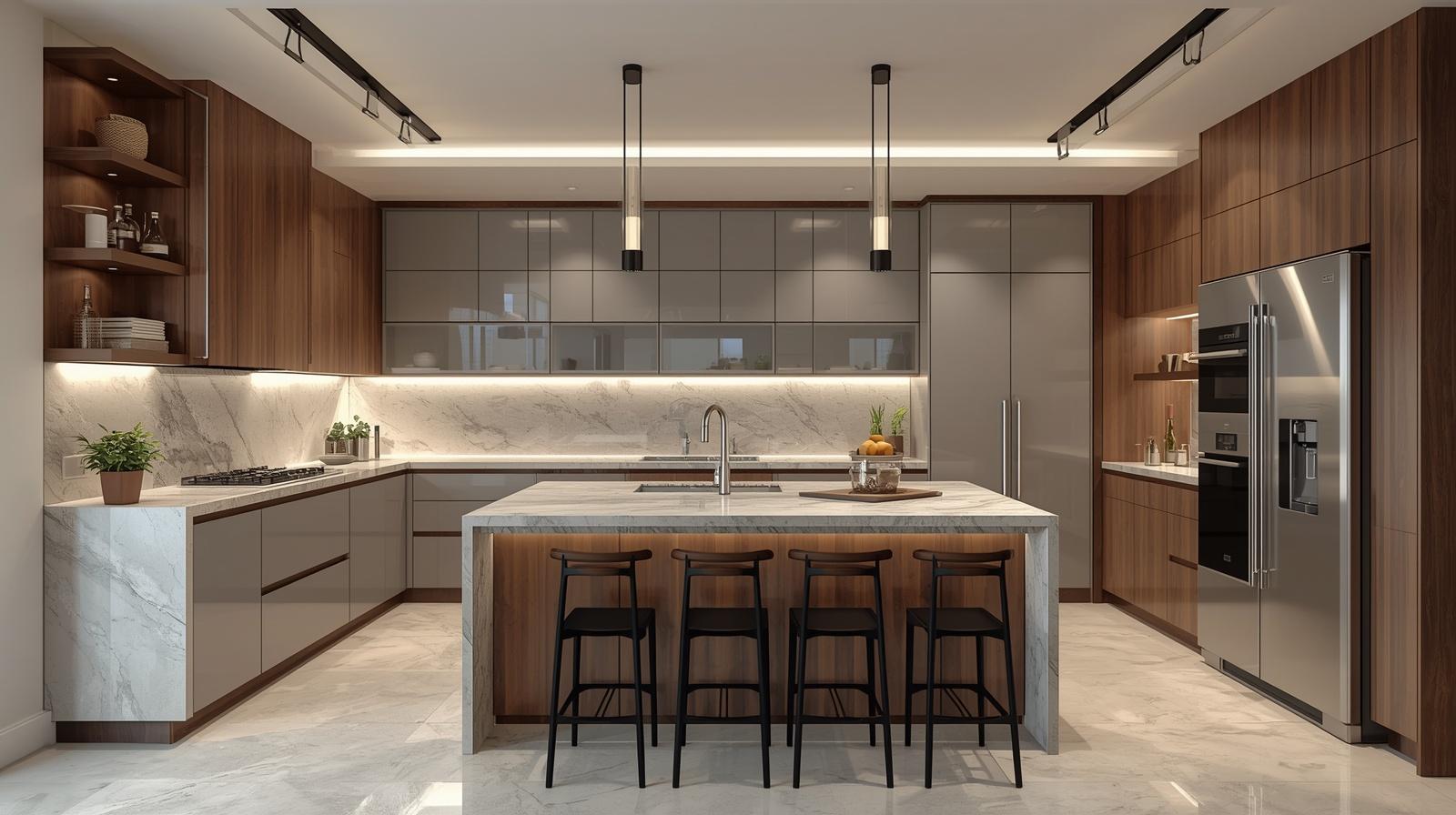 Modern modular kitchen design with smart storage solutions Helpful: Professional kitchen interior planning and ergonomic cooking space design by CCL Interior