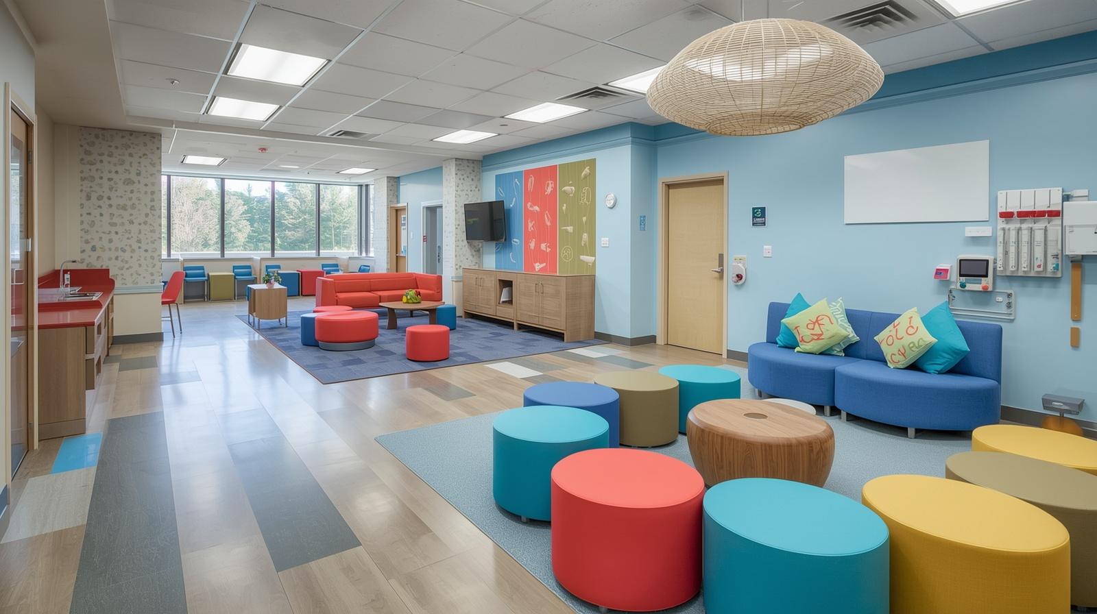 Colorful and sensory-friendly pediatric clinic interior design for children. ,Child-friendly and stress-free hospital interior environment design by CCL Interior