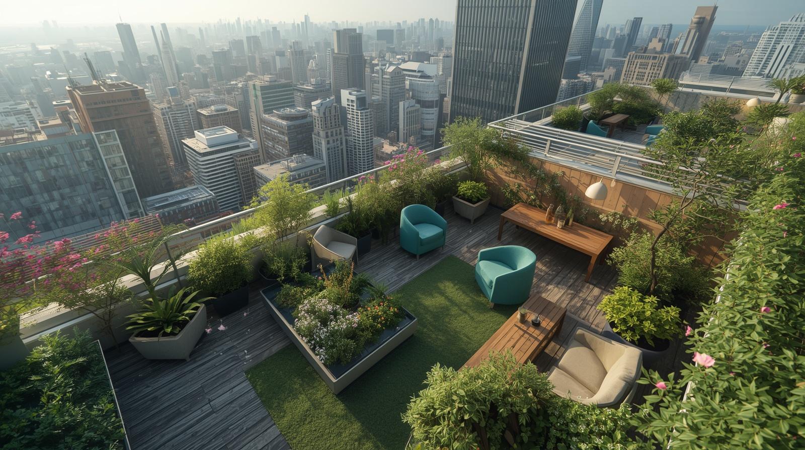 Stylish rooftop terrace landscape planning and green roof design by CCL Interior